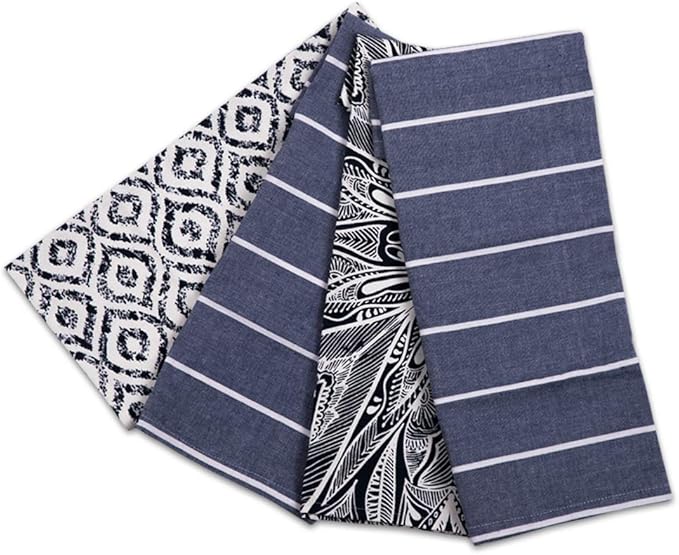 ACCENTHOME Cotton Kitchen Towels Set of 4 - Absorbent Towels Set | Tea Towels | Bar Towels | Trellise Design Kitchen Linen, Multi Purpose Dish Hand Towels 20x28