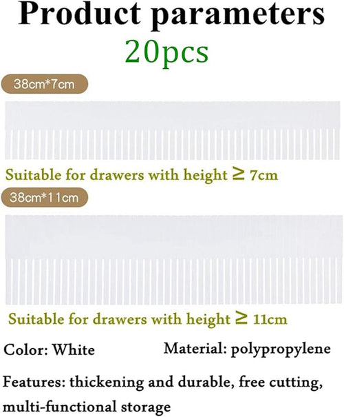 20PCS DIY Plastic Grid Drawer Dividers, Large Adjustable Drawer Storage Organizer (38cmx7cm) for Clutter Kitchen Cutlery Dresser Makeup Tools Socks Can Help Tidy Office Desk Clinic Bedroom