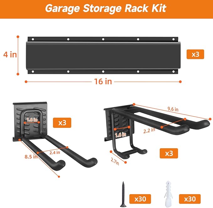 WEZAFO Garden Tool Organizer Wall Mount, Heavy Duty 48 Inches Garage Organization and Storage Racks for Yard Tools with 6 Hooks, Tool Hangers Holders for Hanging Folding Chair, Rake and Shovel