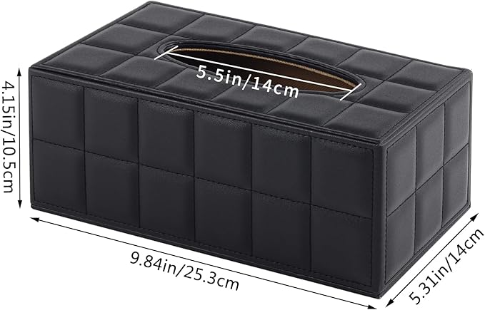 XNONE Tissue Box Cover Rectangle Tissue Box Holder PU Leather Facial Organizer with Magnetic Bottom,Decorative Napkin Caddy for Vanity Dresser Night Stand Table Countertop Home Office Car,Black