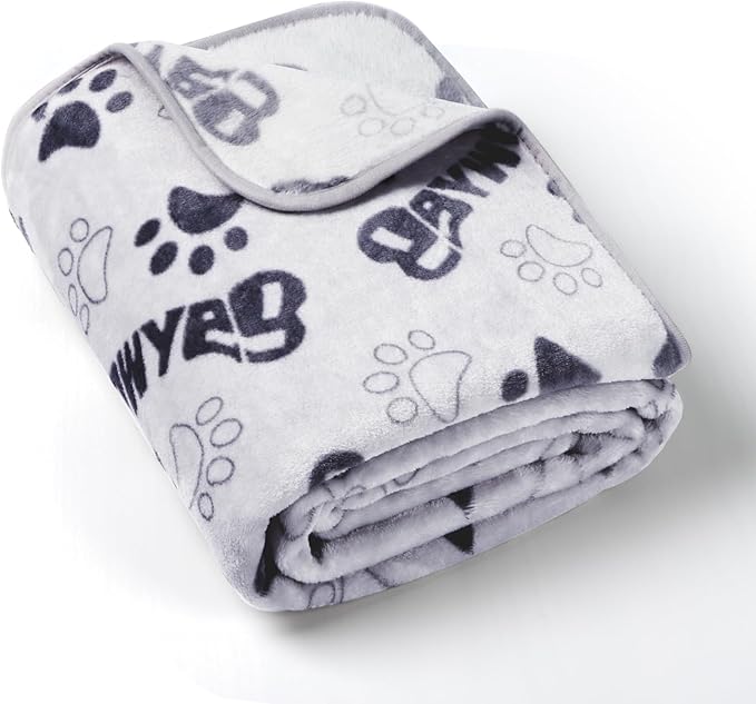 Gowyeg Small Dog Blanket, Soft Fleece Dog Blankets for Medium Dogs, 30X20 inches Fluffy Flannel Pet Cat Puppy Blanket Mat Cover for Bed Couch,Cute Flannel Bones & paw Print, Grey
