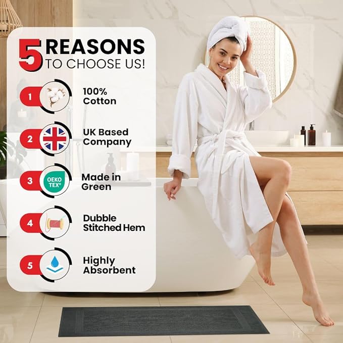 Infinitee Xclusives Premium Cotton Grey Bath Mats –Pack of 2, (34x22 Inches) [Not a Bathroom Rug] Ultra Soft and Super Absorbent Floor Mat, Machine Washable (Shadow Grey, Towel Bath Mats)