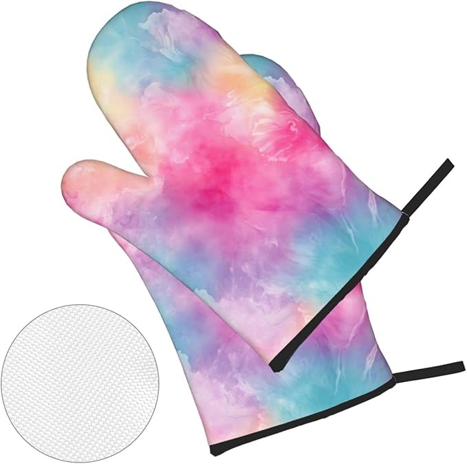 Oven Mitts and Pot Holders Sets of 4 Tie Dye Colorful Galaxy Kitchen Potholder Gloves Heat Resistant Non-Slip for Chef Baking Cooking Grilling BBQ Mittens