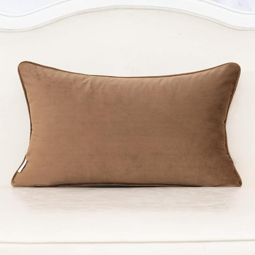 Alerfa Brown Throw Pillow Cover 12x20 Inch, Rectangle Cut Velvet Maple Leaf Embroidery Luxury Farmhosue Lumbar Decorative Pillow Cover for Couch Living Room Bedroom
