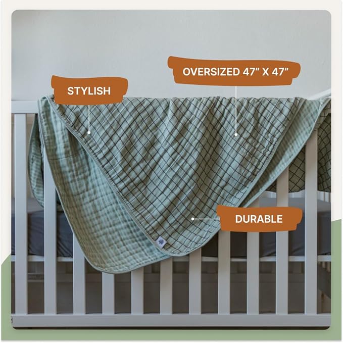 Parker Baby Muslin Blanket | 100% Soft Cotton Toddler Quilt & Baby Muslin Swaddle | Gender Neutral Design 47" x 47" Blanket