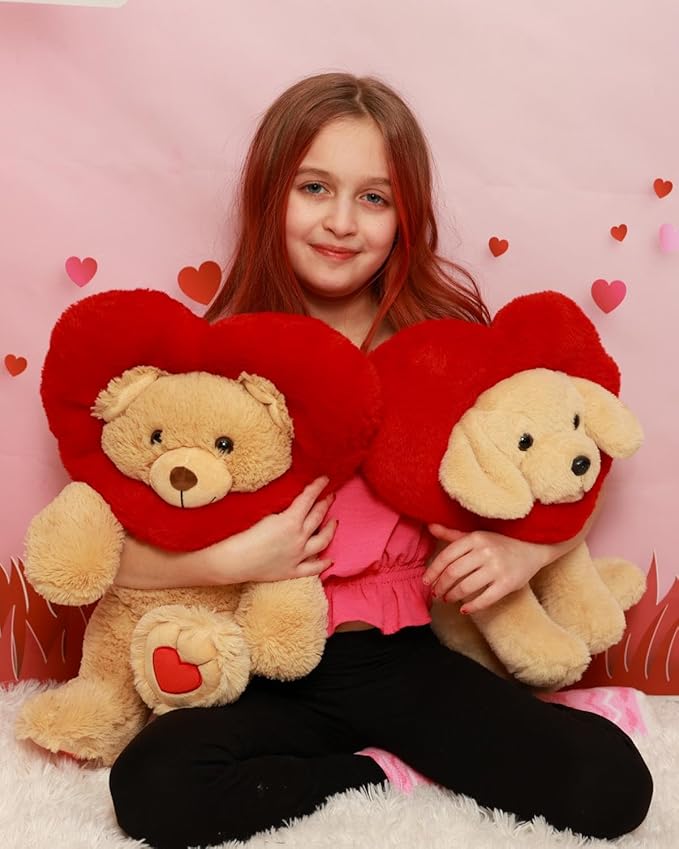 MaoGoLan Valentines Lab Plush with Heart-Shaped Hood,Adorable and Cuddly Labrador Dog Stuffed Animal,13.8" Loving Heart Puppy Plushie Gift for Valentines Day,Christmas,Anniversary,Long Distance