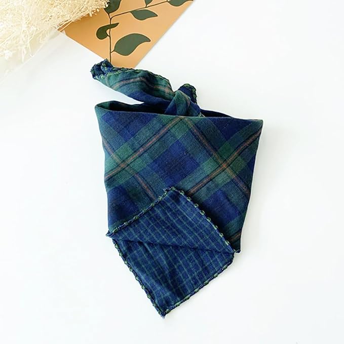 Pemilosci Double Layers Two Tones Dog Cotton Square Bandana Bibs Scarf Kerchief for Small Medium Dogs Boy or Girl - DCB25 B&G