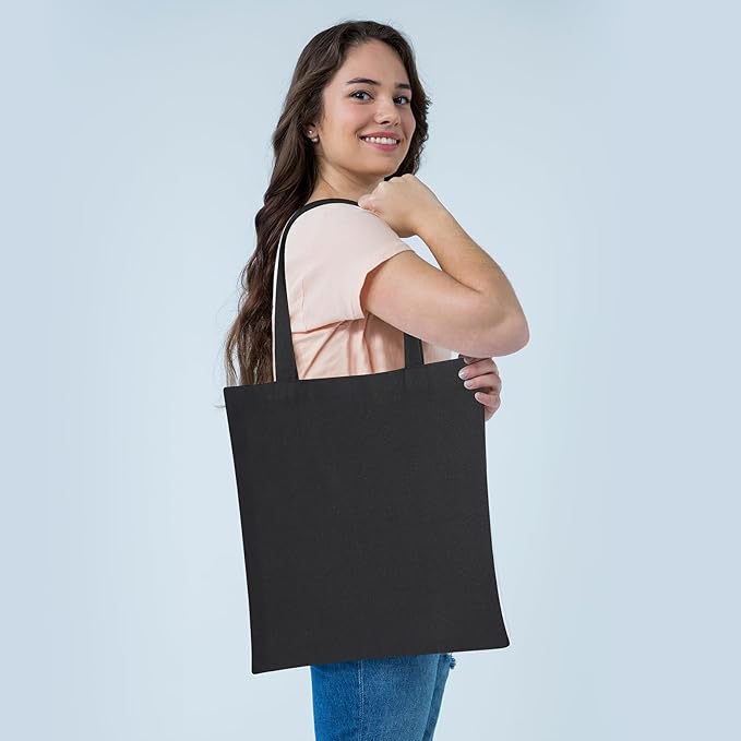 FF Sgdfc 2 Pcs Canvas Tote Bags, Natural Color Tote Bags 15 x 16 inch Sustainable Eco Friendly reusable, for Grocery Bags, DIY Gift Bags, Shopping Bags (Black)