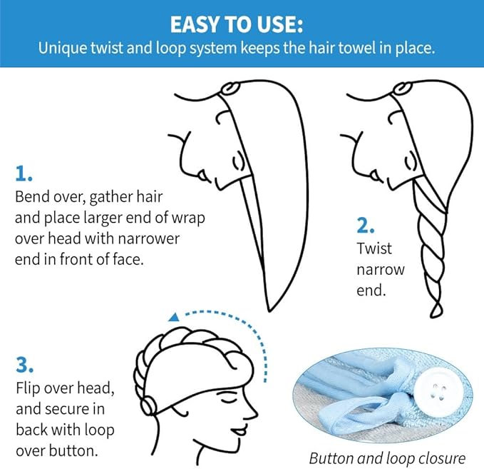 ForPro Professional Collection Premium Microfiber Hair Towel Wrap, 2-Pack Quick Drying Hair Turban for Women, 10" x 26", Cool Grey + Sky Blue