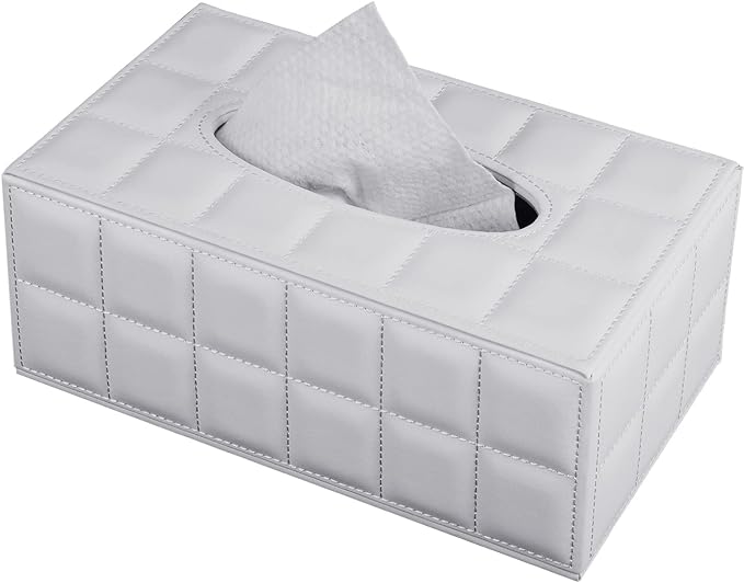 XNONE Tissue Box Cover Rectangle Tissue Box Holder PU Leather Facial Organizer with Magnetic Bottom,Decorative Napkin Caddy for Vanity Dresser Night Stand Table Countertop Home Office Car,White