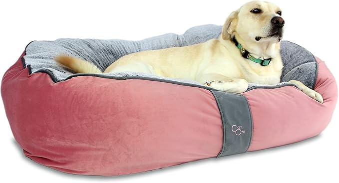COZY ONE Mia Collection Self-Warming Oval Dog Bed - Ultra-Soft Plush Dream Pet Bed with Removable Velvet Cover - Cozy Dog Beds for X Large Dogs (42x36x12 Inch, Pink) - Made in USA