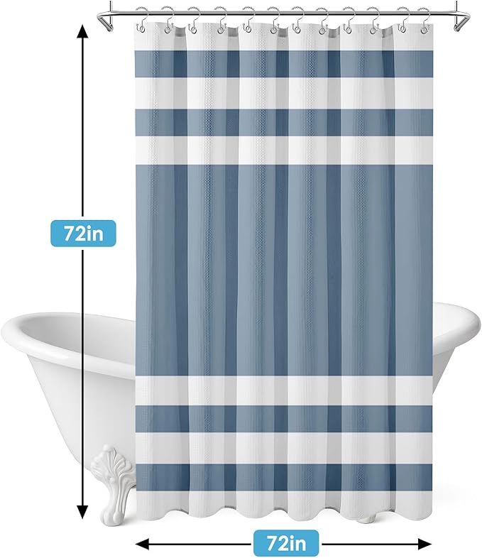 Nesphy Shower Curtain and Liner, Blue Striped 3 in 1 Shower Curtain and PEVA Liner Set with 12 Rust-Resistant Metal Hooks, Waterproof Fabric Shower Curtains for Bathroom, 72 W x 72 H