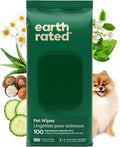 Earth Rated Pet Wipes for Dogs and Cats, Hypoallergenic, 3-in-1 Cleaning, Deodorizing and Hydrating, for Grooming Paws, Body and Butt, New White Tea and Basil Scent, 100 Count