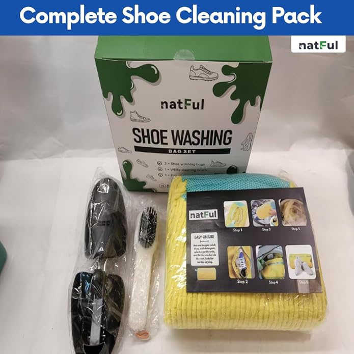 2-Pack Shoe Washing Machine Bag – Reusable Shoe Washing Bag with Brush & Shoe Trees, 360° Deep Cleaning Durable Sneaker Washing Machine Bag, Fits All Shoe Types & Sizes (Yellow, 15.35" × 7.87")