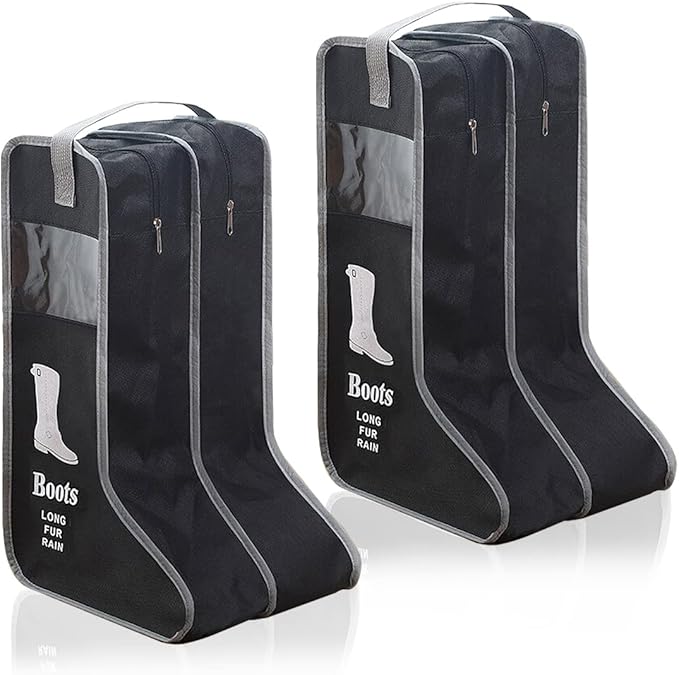 KOVOSCH 2 Pack Portable Boots Storage Bag, Black Shoe Bags for Storage and Travel Dust Proof Travel Shoe Bags for Packing (Large)