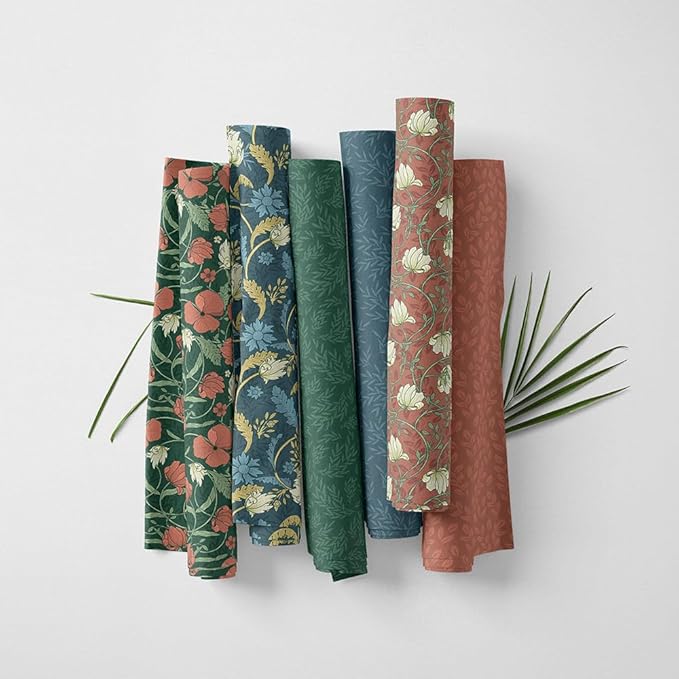 Floral Patchwork Fabric Panel 100x155 cm – 100% Cotton Satin, 6 Coordinated Botanical Prints on One Continuous Sheet (Vintage Botanica, 6pcs 50x50cm)