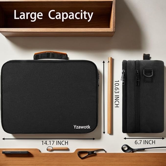 Yzawotk Extra Large Electronics Organizer Travel Case, Cable Organizer Bag with Shoulder Strap, Electronics Accessories Storage Double Layer Bags for Cord, Tablet, Headphone, Charger, Tools, DJ Gifts