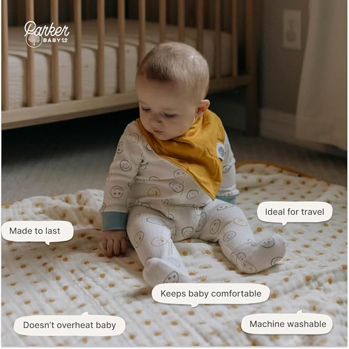 Parker Baby Muslin Blanket | 100% Soft Cotton Toddler Quilt & Baby Muslin Swaddle | Gender Neutral Design 47" x 47" Blanket