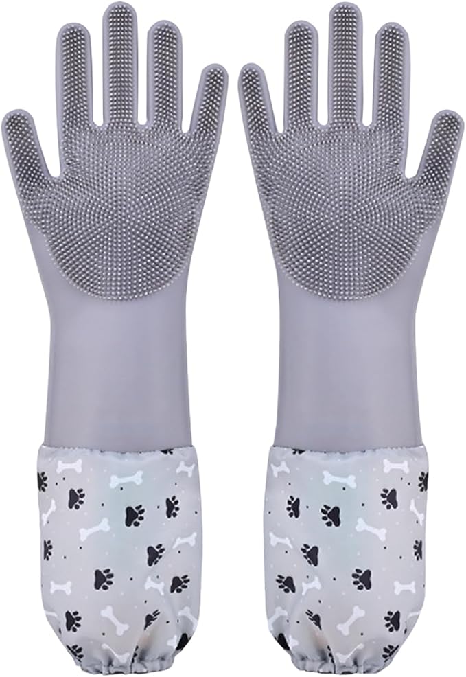 1TO3GO Pet Grooming Gloves Pet Hair Remover Cat, Dog Washing Gloves Silicone Heat Resistant Cleaning Gloves with High-Density Teeth Grooming Gloves for Dogs, Cats, Horses, Rabbits (1 Pair - Gray)