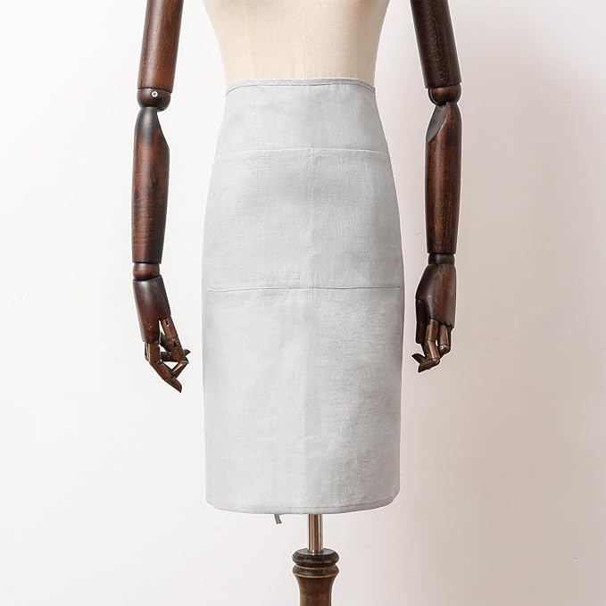 100% Linen Bistro Half Apron, Waist Apron With 2 Pockets For Women Men Waitress Server Cooking Kitchen Restaurant