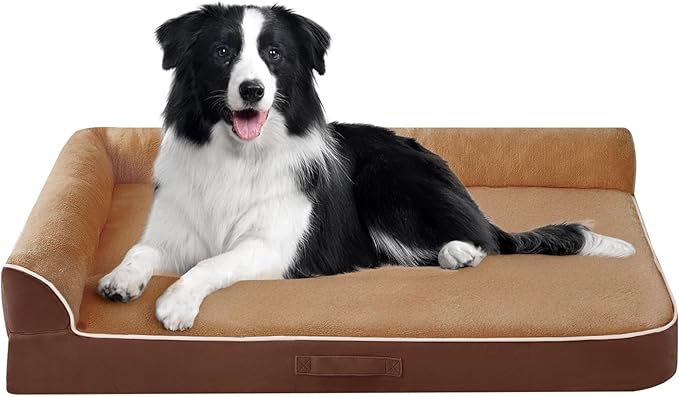 Aeroluxe Dog Bed Large Sized Dogs, Orthopedic Dog Bed for Large Dogs, Waterproof Pet Bed with Washable Removable Cover, L-Shaped Pet Couch with Portable Handle 36"x27"x6.5", Brown
