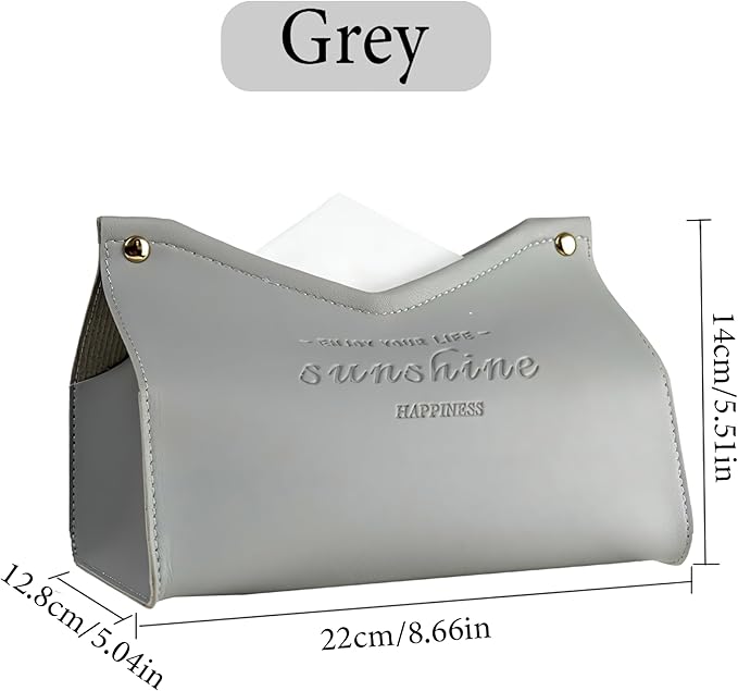 Beleda PU Leather Tissue Box Cover Rectangle Car Living Room Bedroom Kitchen Home Office Desktop Cute Tissue Box Decoration Modern Minimalist Nordic Napkin Holder Medium Tissue Organizer Box (Grey)