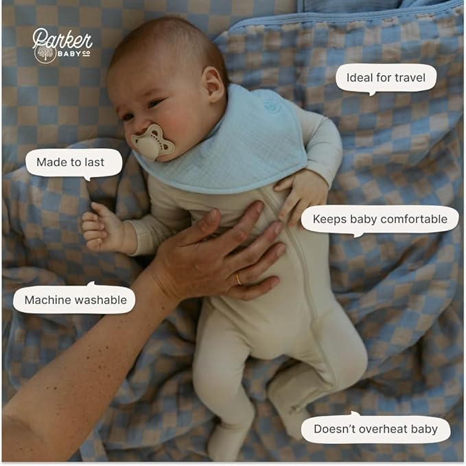 Parker Baby Muslin Blanket | 100% Soft Cotton Toddler Quilt & Baby Muslin Swaddle | Gender Neutral Design 47" x 47" Blanket