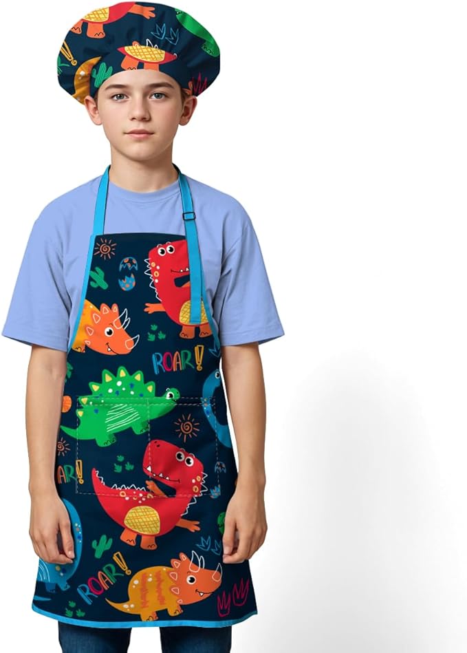 SANDJEST Kids Apron with Chefs Hat Set, Kitchen Apron Gifts