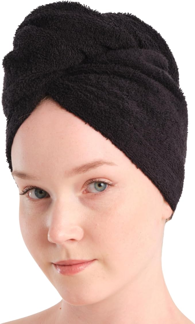 Seritaine Hair Towel Wrap for Women 2 Pack – 100% Turkish Cotton Turban for Wet Hair Quick Dry – Soft & Gentle Head Towel Cap– Soft and Absorbent Cotton - 10x26 inch