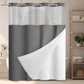 GICDSU No Hook Shower Curtain with Snap in Liner, Waffle Shower Curtain Set for Bathroom, Hotel Style with Semi-Sheer Top Window, Waterproof & Washable, Dark Grey, 71" W x 75" L