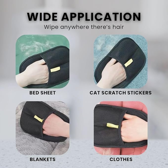 Pet Hair Remover Gloves (2 Pack) – Washable & Reusable Electrostatic Gloves for Dog & Cat Hair, Fits Clothing, Couch, Carpet & Car Seat, 9.45″ × 6.3″