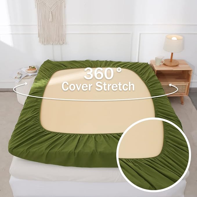Simple&Opulence Belgian Linen Sheet Set Solid Color - 4 Pieces (1 Flat Sheet, 1 Fitted Sheet & 2 Pillowcases) Natural Flax Cotton Blend Soft Breathable Farmhouse Bedding - King Size, Forest