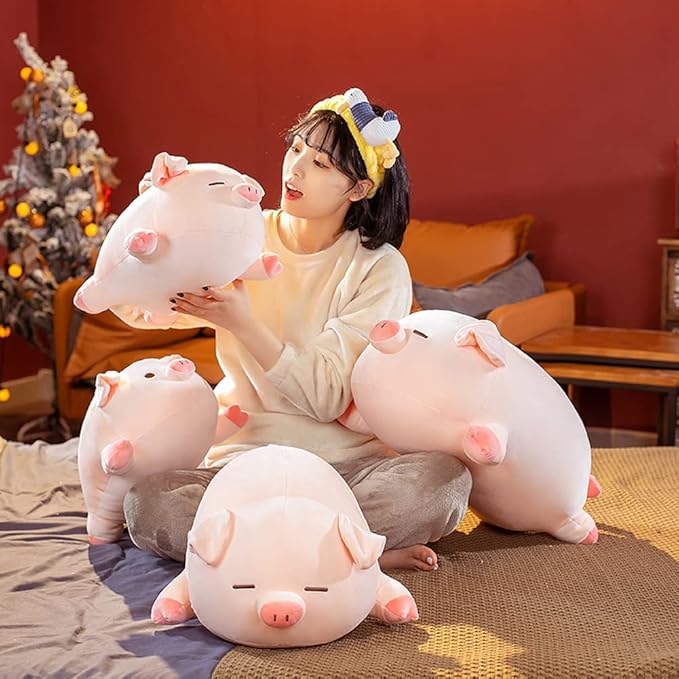 lannery Pig Stuffed Animal Hugging Pillow, Soft Fat Pig Plush Toy Gifts for Kids, Valentine, Christmas (Round Eyes, 23.6")