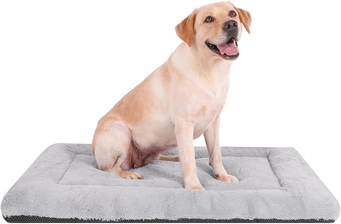 ZENGAOOU Washable Dog Bed for Crate, Ultra Soft Plush Kennel Mat for Medium Large Dogs, Non Slip Cushion for Metal Dog Crates, Indoors or Travel, 36 x 23 Inch, Grey