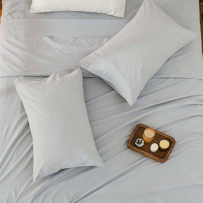 Bedlifes 100% French Linen Sheets King Size 18-24”Extra Deep Pocket 4-Piece Set Breathable & Moisture-Wicking,Soft & Durable Sheets for Thick Mattresses(Grey)