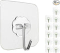 Jwxstore 12 Pack Heavy Duty Self Adhesive Hooks - 33lb Max, Transparent, Waterproof, Sticky Wall Hooks for Keys, Bathroom, Shower, Outdoor, Kitchen, Door, Home Improvement, Utility | Heavy Duty, 33lb Max, Waterproof, for Keys, Bathroom, Shower
