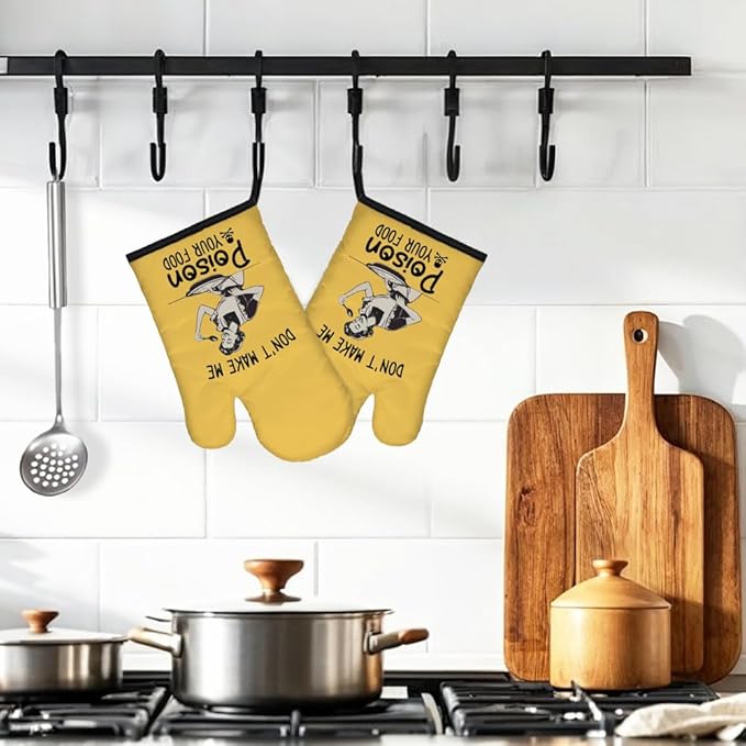 DYJYBMY Don't Let Me Poison Your Food Funny Oven Double Mitts (One Pair), Funny Vintage Ladies Kitchen Gadgets for Women, Housewarming Gift for Chef Friends, Hostess Baking Gift for Mom Sisters