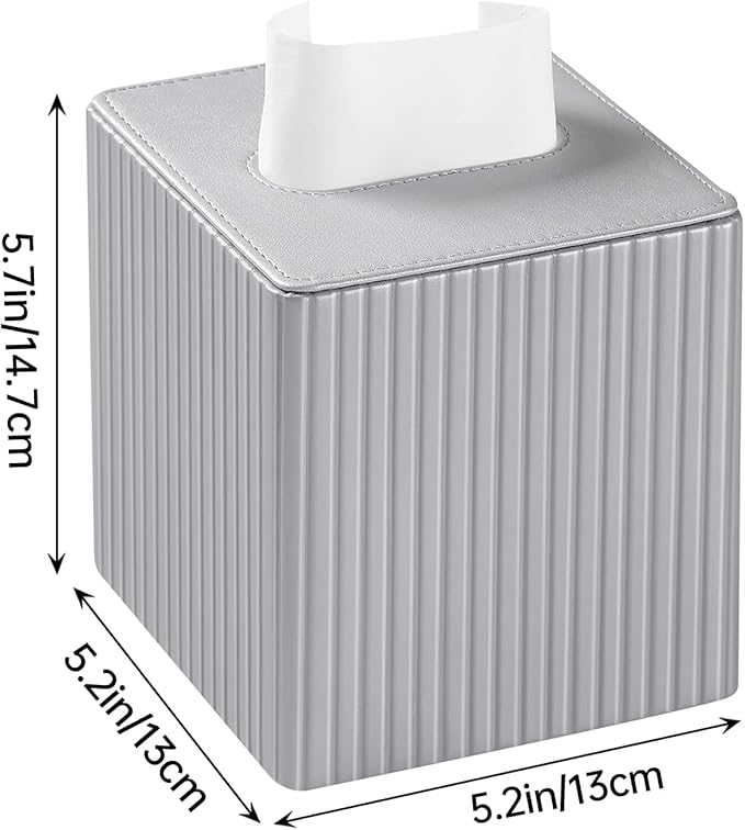 MEIBOOCH PU Leather Tissue Box Cover Square, Rectangle Tissue Box Holder with Magnetic Closure, Decorative Tissue Holder for Bathroom Bedroom Office (Silver, Square)