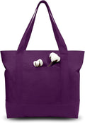 TOPDesign 1-Pack Canvas Tote Bags with an External Pocket, Reusable Grocery Shopping Bags, Top Zipper Closure, Daily Essentials (Purple)