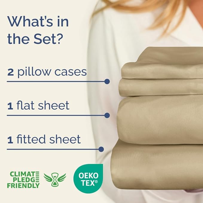 400 Thread Count Cotton Sheet Set - Full Size 100% Cotton Sheets - Easily Fits 8" to 16" Mattress - Silky-Soft, Wrinkle Free, Breathable and Comfy - Deep Pockets & Hotel Quality Bedding Set - Beige