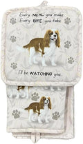 King Charles Cavalier 3-Piece Kitchen Set - Oven Mitt, Pot Holder & Kitchen Towel Set, Heat Resistant up to 420 F, Soft Quilted Cotton for Cooking, Baking, BBQ, Pet Lover Gifts (King Charles Cavalier)