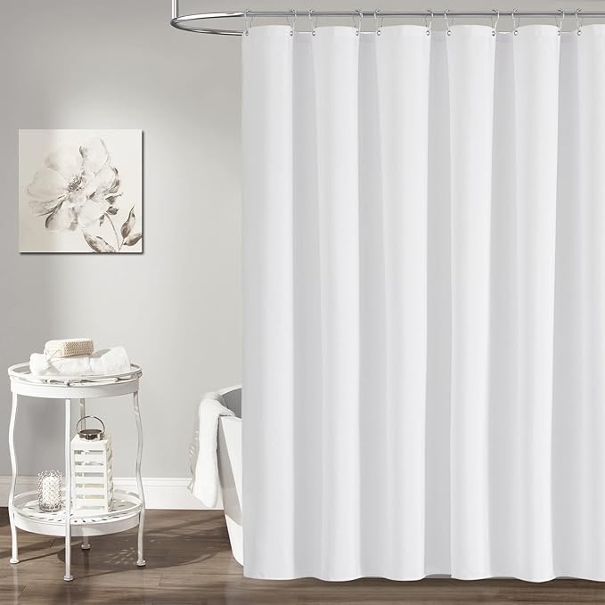 BTTN Extra Long Shower Curtain 72x96 inches, Tall Linen Textured Heavy Duty Fabric Shower Curtain Set with 12 Plastic Hooks, Large Classic Hotel Polyester Cloth Shower Curtains for Bathroom, White