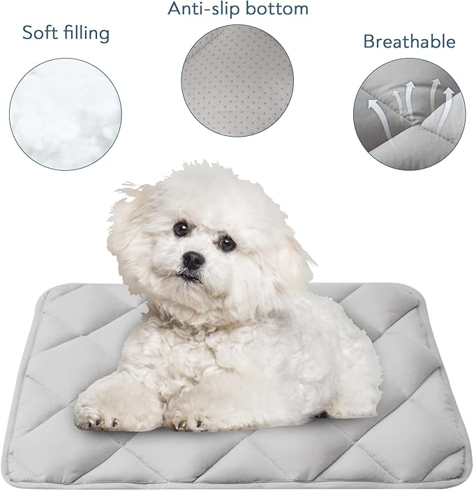 Dog Bed Crate Pad 2 Pack, Soft Dog Crate Mat with Anti-Slip Bottom, Machine Washable Kennel Pad, Fits 24 Inch, Grey
