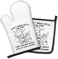 Don't Mess with The Chef They Decide What Goes in Your Dinner Funny Oven Mitts and Pot Holders Set, Home Cooking Baking Tools, Housewarming Gifts for Male Host, Kitchen Gifts for Dad Uncle Men