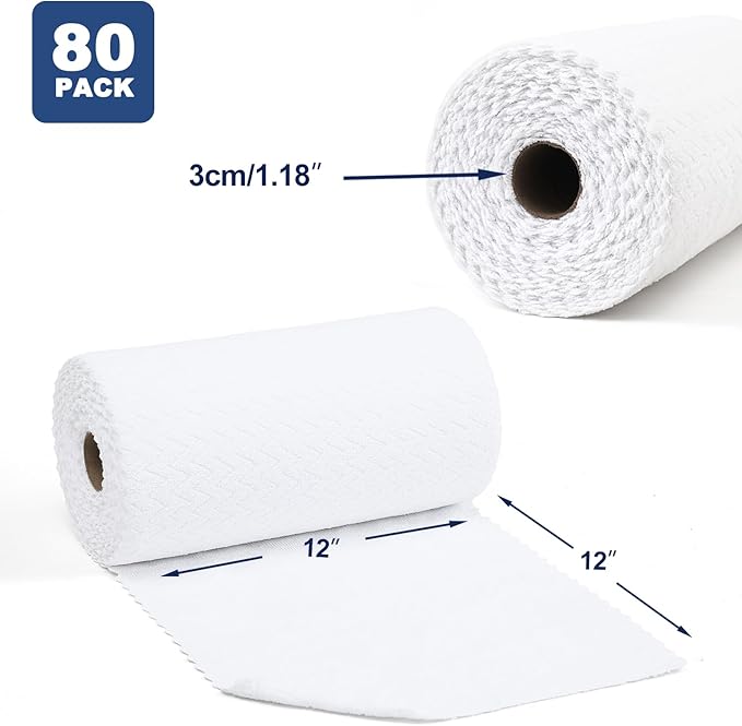 Tigona 80 Pack Microfiber Cleaning Cloth Roll Reusable Paper Towels 12"x12" Tear Away Cloth,Absorbent Dish Rags for House Kitchen,Wash Cloths,Lint Free Rags for Window Cars Cleaning Supplies