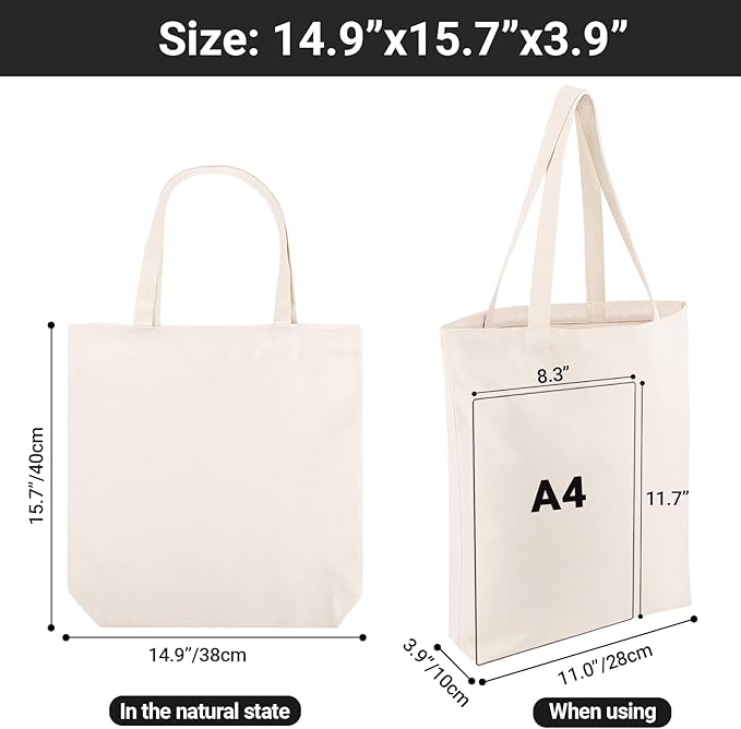 Segarty Small Canvas Tote Bag, 12 Pack 15x16 Blank Canvas Tote for Women, Reusable Bag Aesthetic with Natural Cotton and Shoulder Strap, Bulk for DIY, Grocery Shopping, Beach, Travel，Gift