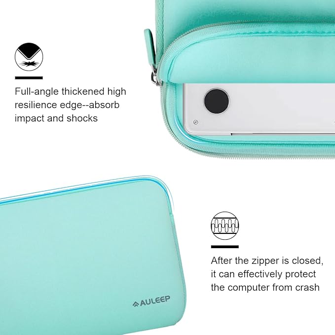 AULEEP 15-15.6 Inch Laptop Sleeves, Neoprene Notebook Computer Pocket Tablet Carrying Sleeve/Water-Resistant Compatible Laptop Sleeve for Acer/Asus/Dell/Lenovo/HP, Light Green