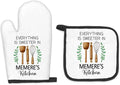 Memere Gifts Oven Mitts and Pot Holders Sets, Gifts for Memeres from Grandkids Kitchen Decor Accessories Sets, Sweeter Memere's Kitchen Heat Resistant Oven Glove Potholders for Kitchens Cooking