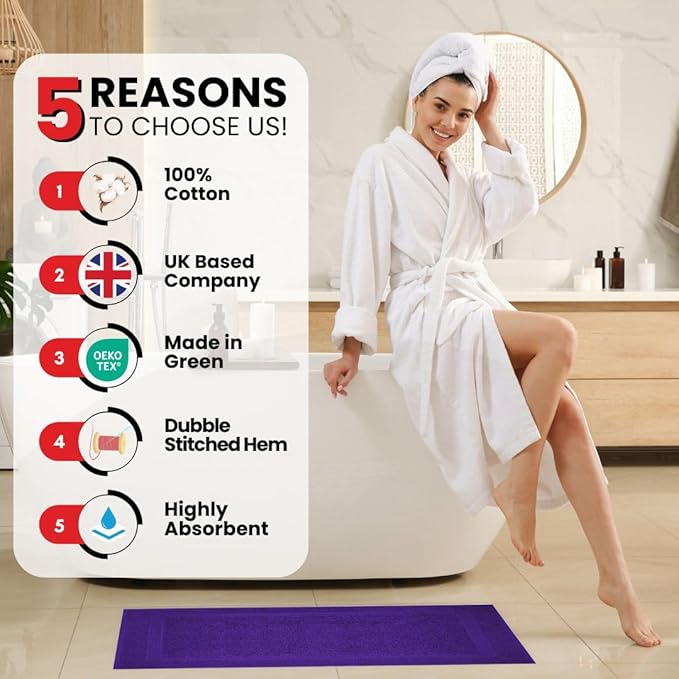 Infinitee Xclusives Premium Cotton Bath Mats for Bathroom – Pack of 2 | 34x22 Inches | Ultra Soft, Super Absorbent, Non-Slip, Machine Washable Mats (Profound Purple) [Not a Rug]