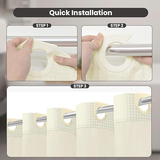 Inhousolu Extra Long No Hook Shower Curtain with Snap in Fabric Liner Set Waffle Weave 230GSM Weighted Hem, Waterproof & Washable Bathroom Curtain Spa Luxury with Mesh Top Window 72" W x 84" L Ivory